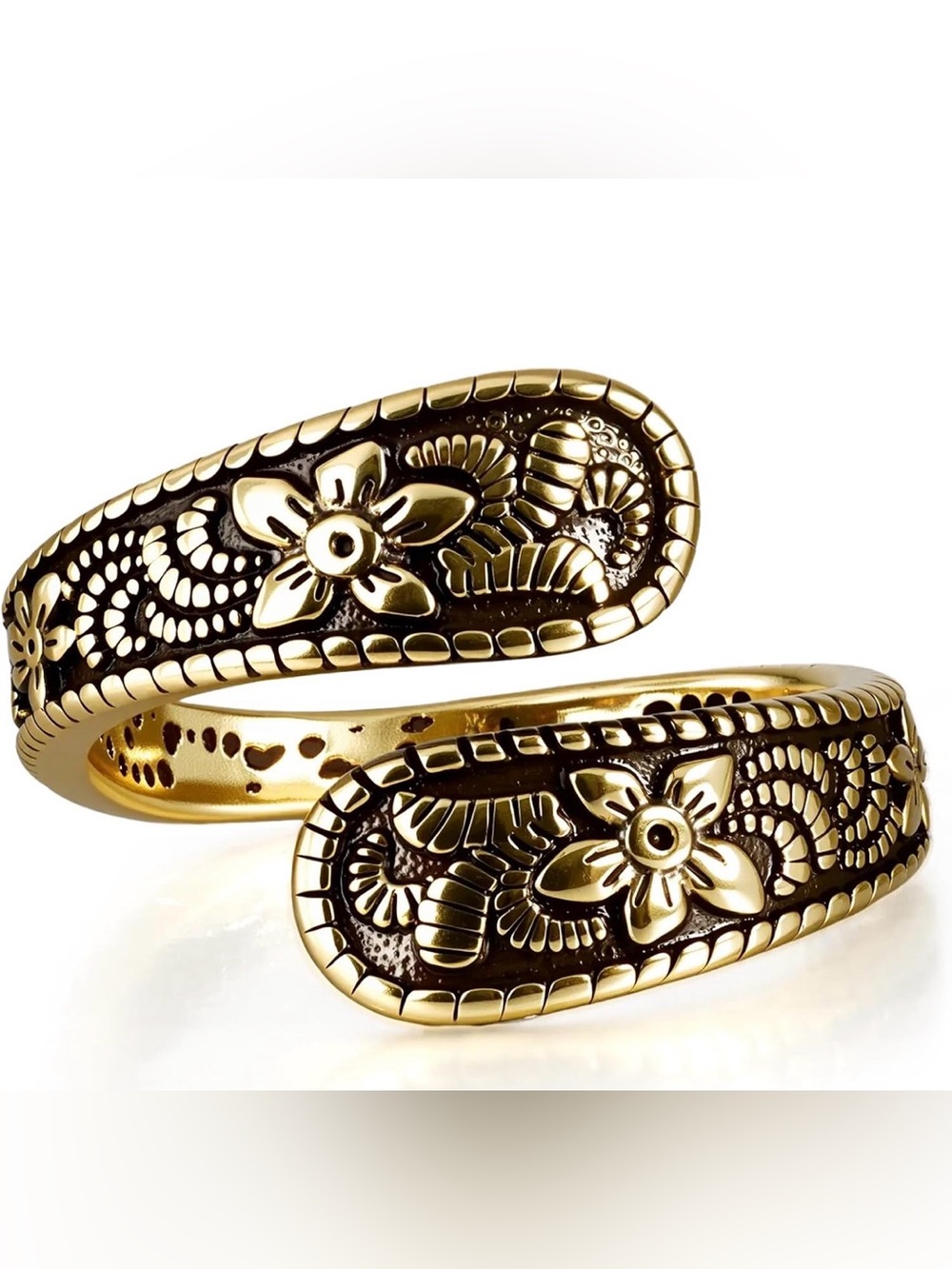 14k Gold Plated Floral Silver Spoon Ring Adjustable